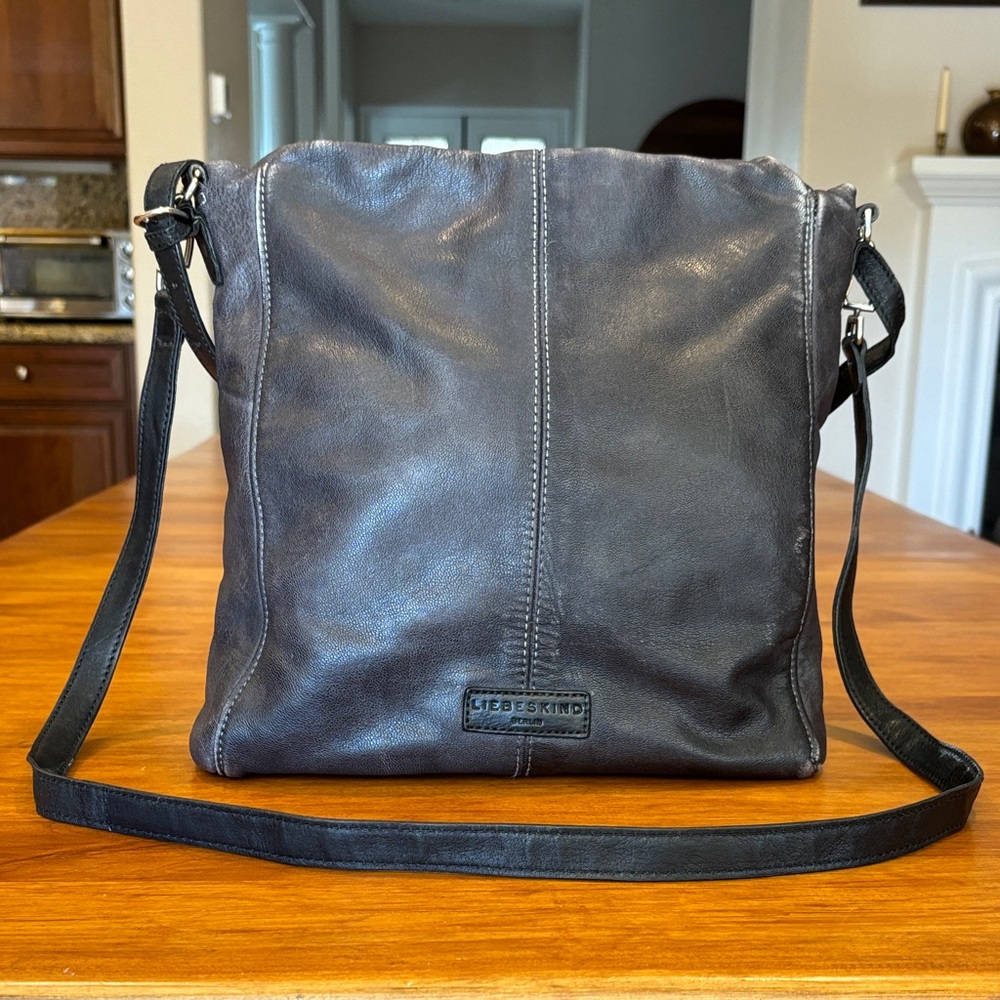 LIEBESKIND Berlin Goatskin Leather Messenger Hobo 2-Way Bag Crossbody Shoulder 🖤